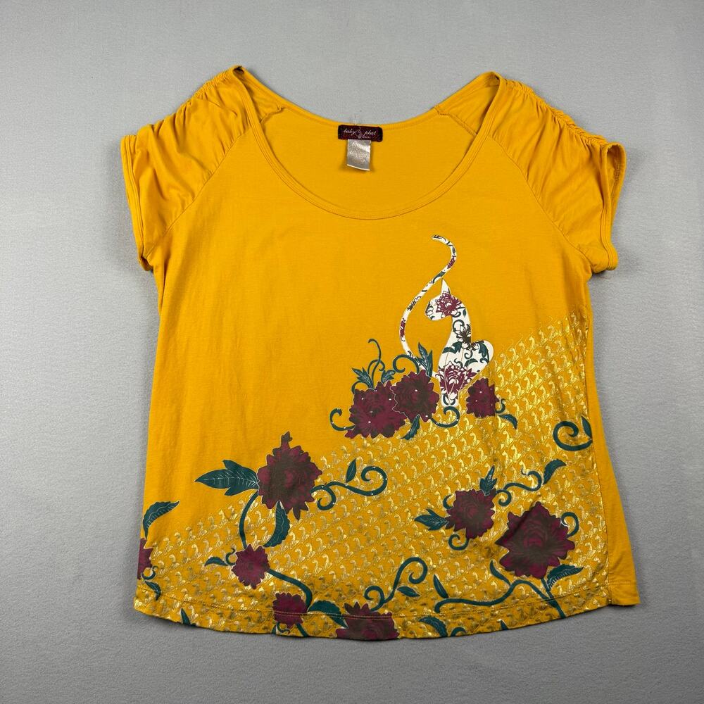 Baby Phat 3X Mustard Yellow Floral Boho Top